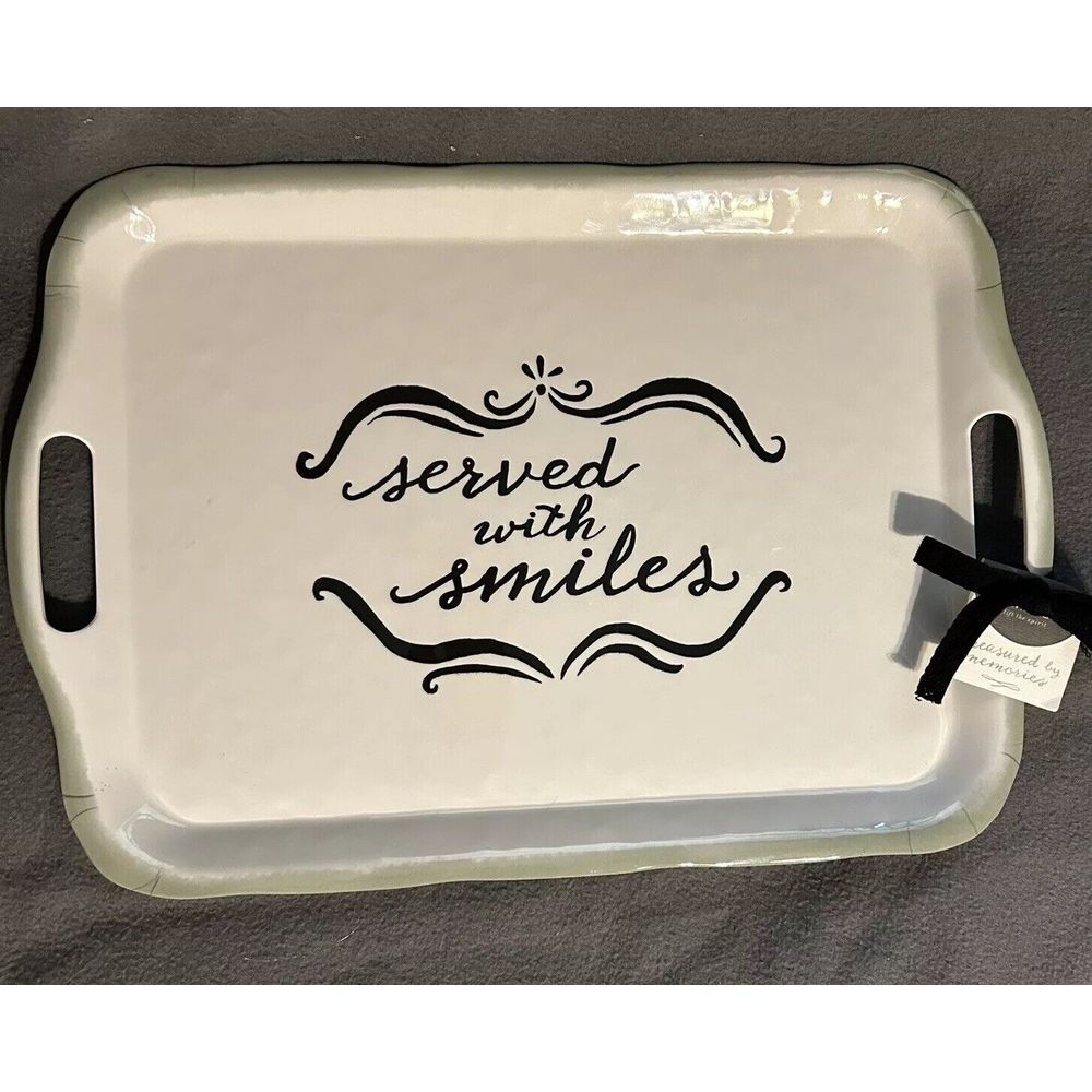 Demdaco 19.5" Serving‎ Tray "Served With Smiles" Platter Melamine Green Trim